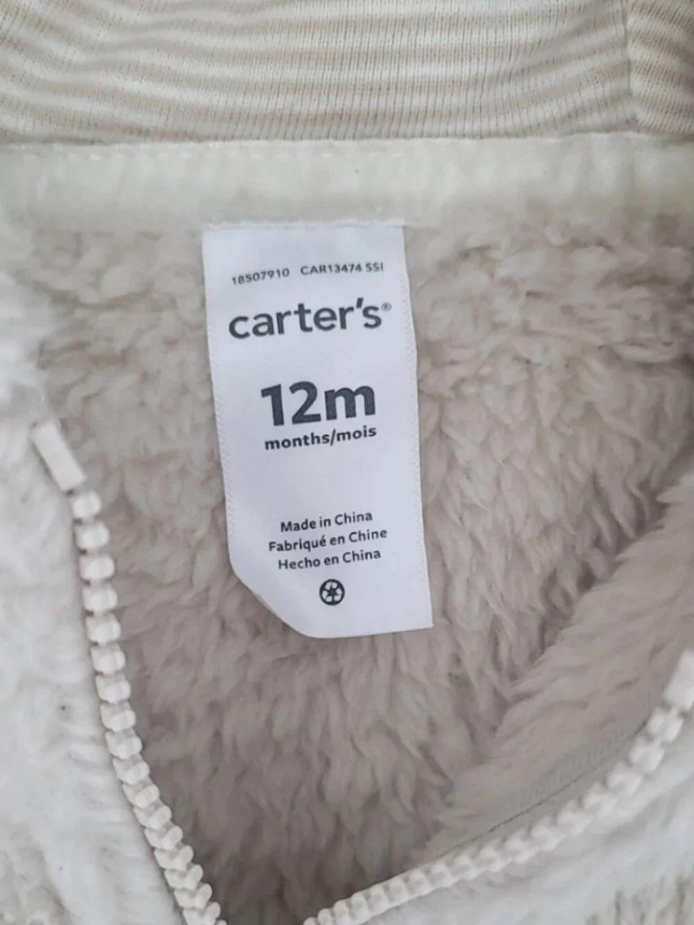 Carters Polar Bear Unisex Baby Hooded Zip Up Sweater With Ears Size 12 Mos